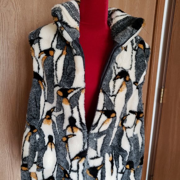 AMAZING Vintage Fuzzy Penguin Vest w/Pockets OMGGG - Picture 5 of 7